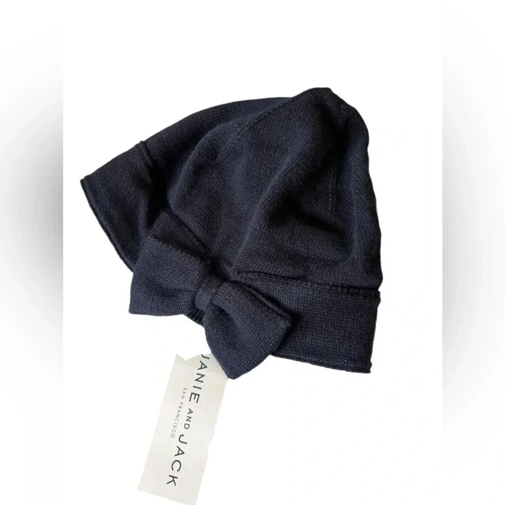 NWT Janie & Jack Toddler girls Navy Bow Front Knit Hat winter beanie warm 2T-3T